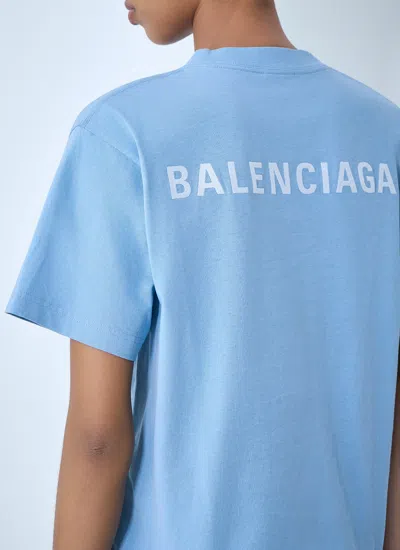 Balenciaga Logo Embroidered Cotton Jersey T-shirt In Blue