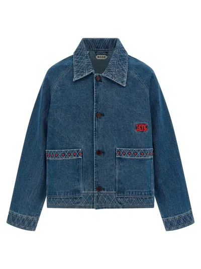Bode Embroidered Merino Wool-blend Denim Jacket In Blue