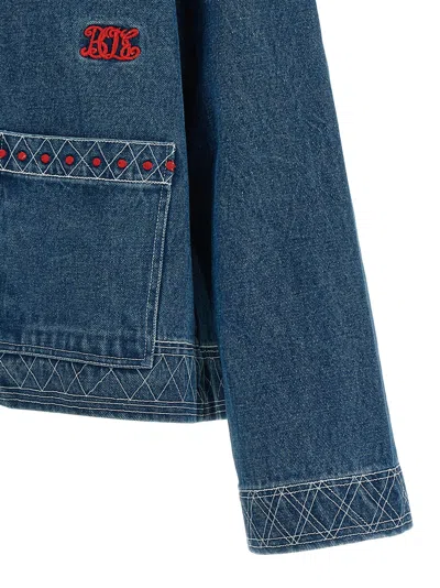 Bode Embroidered Merino Wool-blend Denim Jacket In Blue