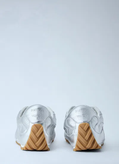 Bottega Veneta Orbit Flash Suede-trimmed Metallic Leather Sneakers In Silver