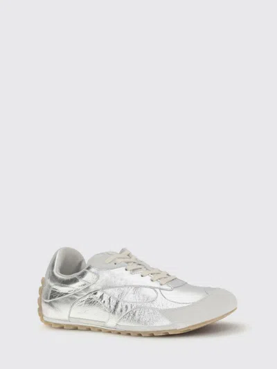 Bottega Veneta Orbit Flash Suede-trimmed Metallic Leather Sneakers In Silver