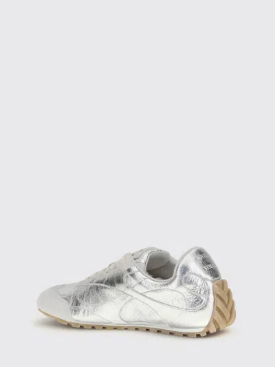 Bottega Veneta Orbit Flash Suede-trimmed Metallic Leather Sneakers In Silver