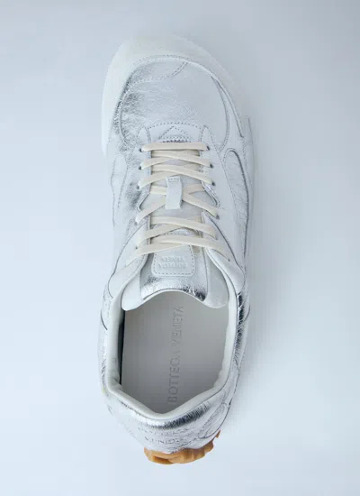 Bottega Veneta Orbit Flash Suede-trimmed Metallic Crinkled-leather Sneakers In Silver