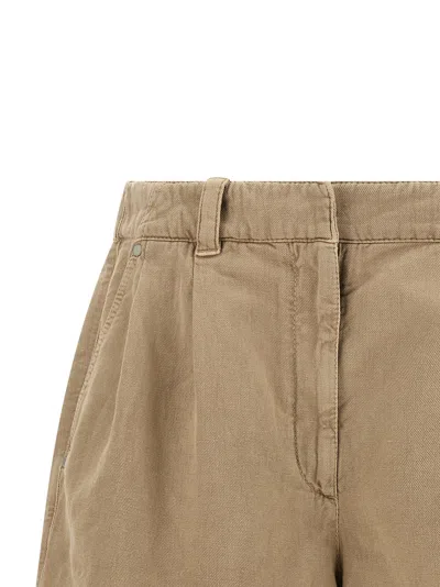 Brunello Cucinelli Baggy Shorts Pleated Front Belt Loops Pockets In Brown