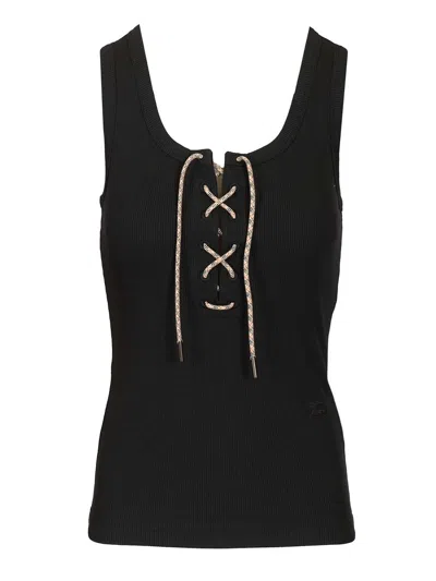 Burberry Ribbed Adjustable Drawstring Tank Top With Equestrian Knight Design In Burgundy
