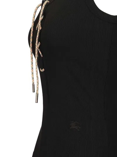 Burberry Ribbed Adjustable Drawstring Tank Top With Equestrian Knight Design In Burgundy