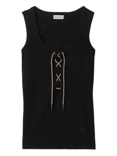 Burberry Ribbed Adjustable Drawstring Tank Top With Equestrian Knight Design In Burgundy
