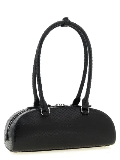 Diesel Elongated Bowling Dome Shoulder Bag In Smooth Black Leather