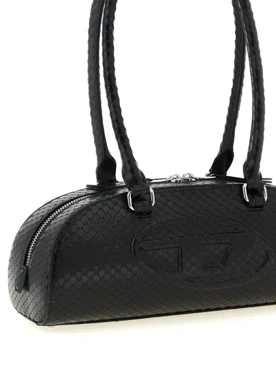 Diesel Elongated Bowling Dome Shoulder Bag In Smooth Black Leather