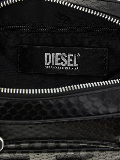 Diesel Elongated Bowling Dome Shoulder Bag In Smooth Black Leather