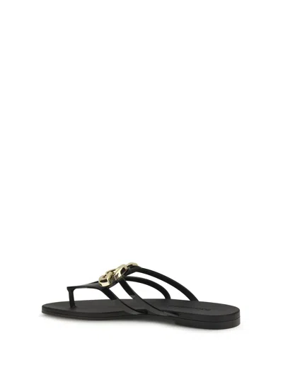 Dolce & Gabbana Women Black Thong Sandals With Logo Plaque On The Front In Rubber Woman