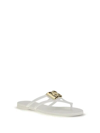 Dolce & Gabbana White Thong Sandals With Logo Plaque On The Front In Rubber Woman In Multi