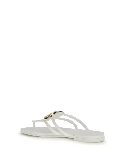 Dolce & Gabbana White Thong Sandals With Logo Plaque On The Front In Rubber Woman In Multi