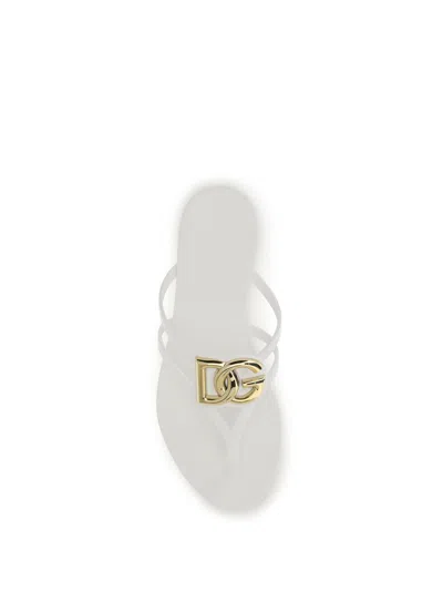 Dolce & Gabbana White Thong Sandals With Logo Plaque On The Front In Rubber Woman In Multi