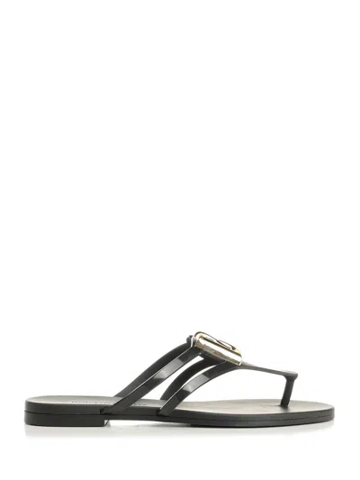 Dolce & Gabbana Black Thong Sandals With Logo Plaque On The Front In Rubber Woman