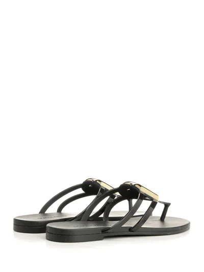 Dolce & Gabbana Black Thong Sandals With Logo Plaque On The Front In Rubber Woman