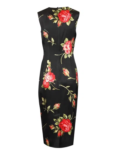 Dolce & Gabbana Women Black Dress With All-over Floral Print In Silk Woman In Multi