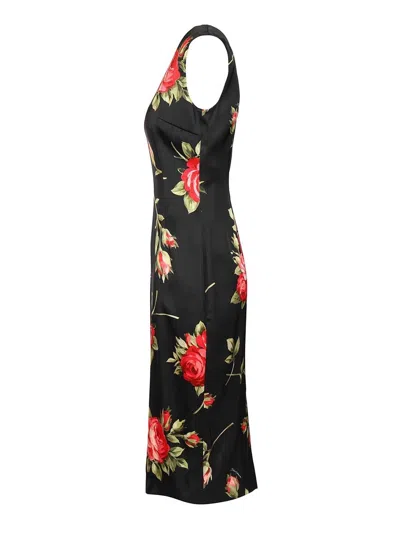 Dolce & Gabbana Women Black Dress With All-over Floral Print In Silk Woman In Multi