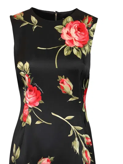 Dolce & Gabbana Women Black Dress With All-over Floral Print In Silk Woman In Multi