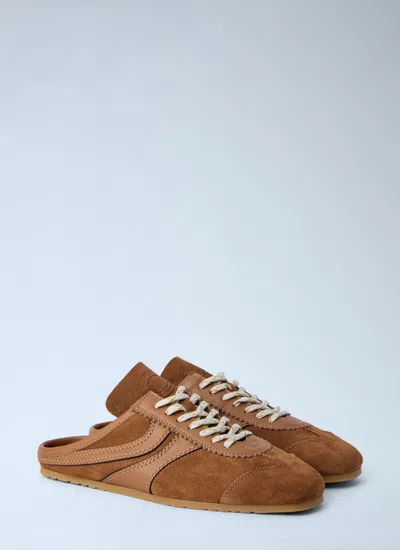 Dries Van Noten Suede Mules Rubber Sole Stitch Detailing In Brown