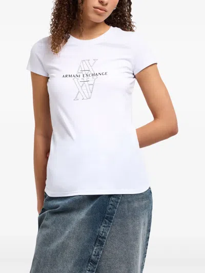 Armani Exchange Logo-embroidered T-shirt In White