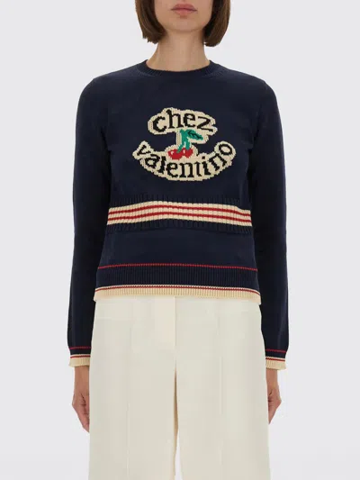 Valentino Garavani Cotton Crew-neck Sweater In Blue