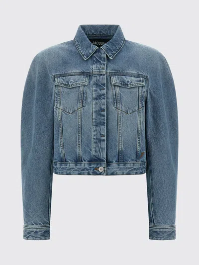 Jacquemus Classic Cotton Denim Jacket With Tailored Hem And Chest Pockets In Blue