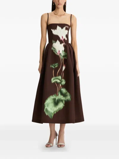 Oscar De La Renta Cyclamen Sleeveless Faille Cocktail Midi Dress In Brown