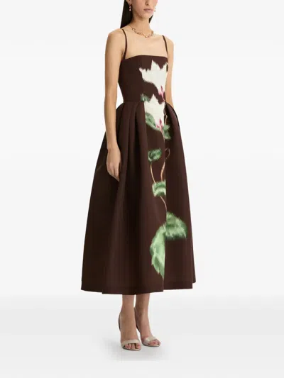 Oscar De La Renta Cyclamen Sleeveless Faille Cocktail Midi Dress In Brown