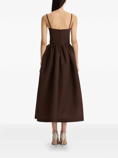 Oscar De La Renta Cyclamen Sleeveless Faille Cocktail Midi Dress In Brown