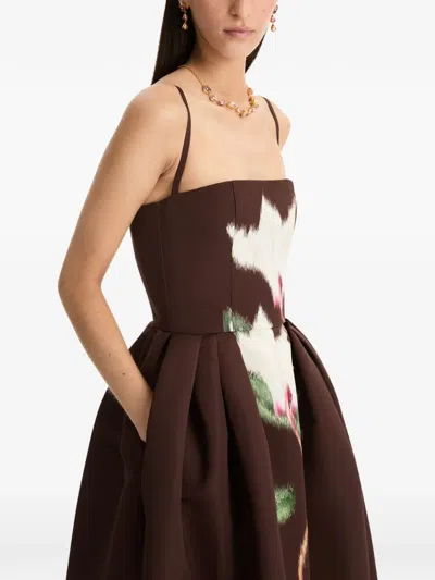 Oscar De La Renta Cyclamen Sleeveless Faille Cocktail Midi Dress In Brown