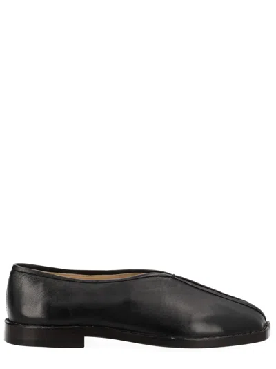 Lemaire Leather Loafers Square Toe Seam Detailing In Black