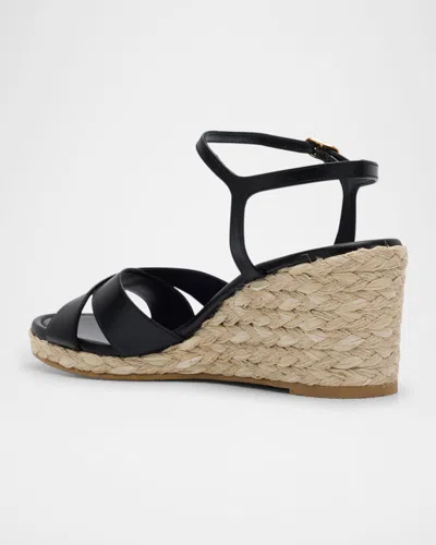 Stuart Weitzman Dayna Leather Crisscross Espadrille Sandals In Black