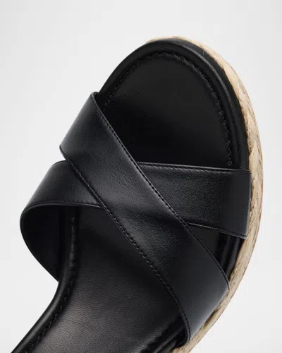 Stuart Weitzman Dayna Leather Crisscross Espadrille Sandals In Black
