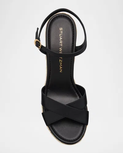 Stuart Weitzman Dayna Leather Crisscross Espadrille Sandals In Black