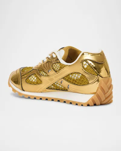 Bottega Veneta Orbit Metallic Net Runner Sneakers In Gold