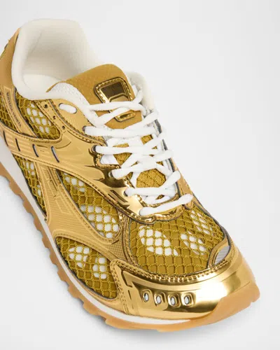 Bottega Veneta Orbit Metallic Net Runner Sneakers In Gold