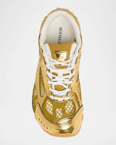 Bottega Veneta Orbit Metallic Net Runner Sneakers In Gold