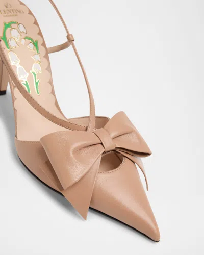 Valentino Garavani Valentino Bowow 85 Leather Slingback Pump In Brown