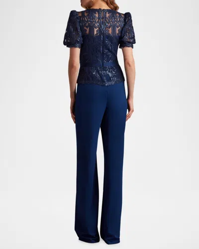 Tadashi Shoji Ziya Embellished Puff Sleeve Jumpsuit In Blue