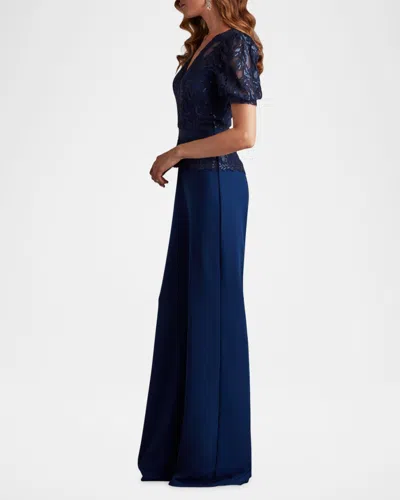 Tadashi Shoji Ziya Embellished Puff Sleeve Jumpsuit In Blue