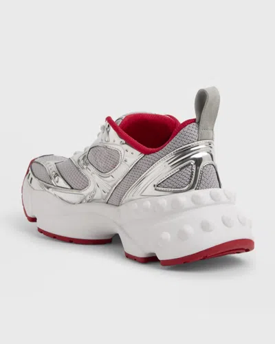 Christian Louboutin So Flo Metallic Leather-trimmed Mesh Sneakers In Silver
