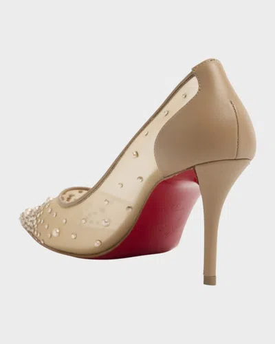 Christian Louboutin Follies Crystal Embellished Mesh Pointed Toe Pump In Brown