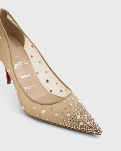 Christian Louboutin Follies Crystal Embellished Mesh Pointed Toe Pump In Brown