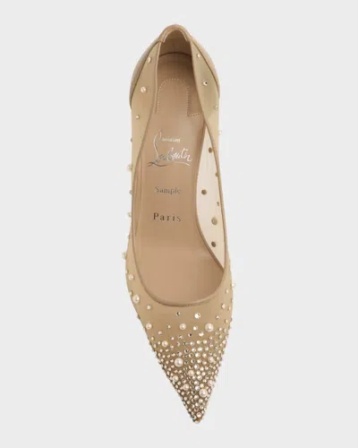 Christian Louboutin Follies Crystal Embellished Mesh Pointed Toe Pump In Brown