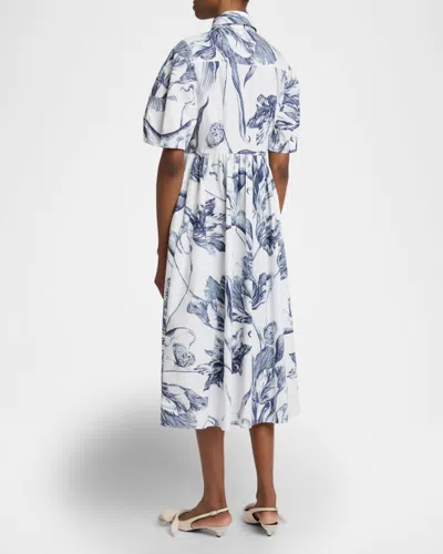 Erdem Floral-print Short-sleeve Midi Shirt Dress In White