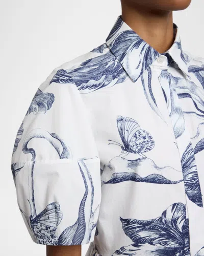 Erdem Floral-print Short-sleeve Midi Shirt Dress In White