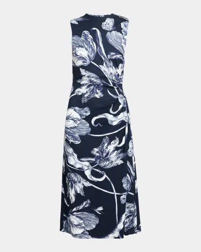 Erdem Floral-print Draped Sleeveless Midi Dress In Green