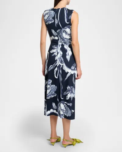 Erdem Floral-print Draped Sleeveless Midi Dress In Green