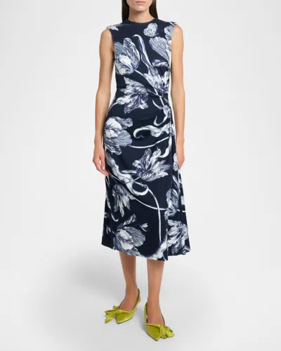 Erdem Floral-print Draped Sleeveless Midi Dress In Green